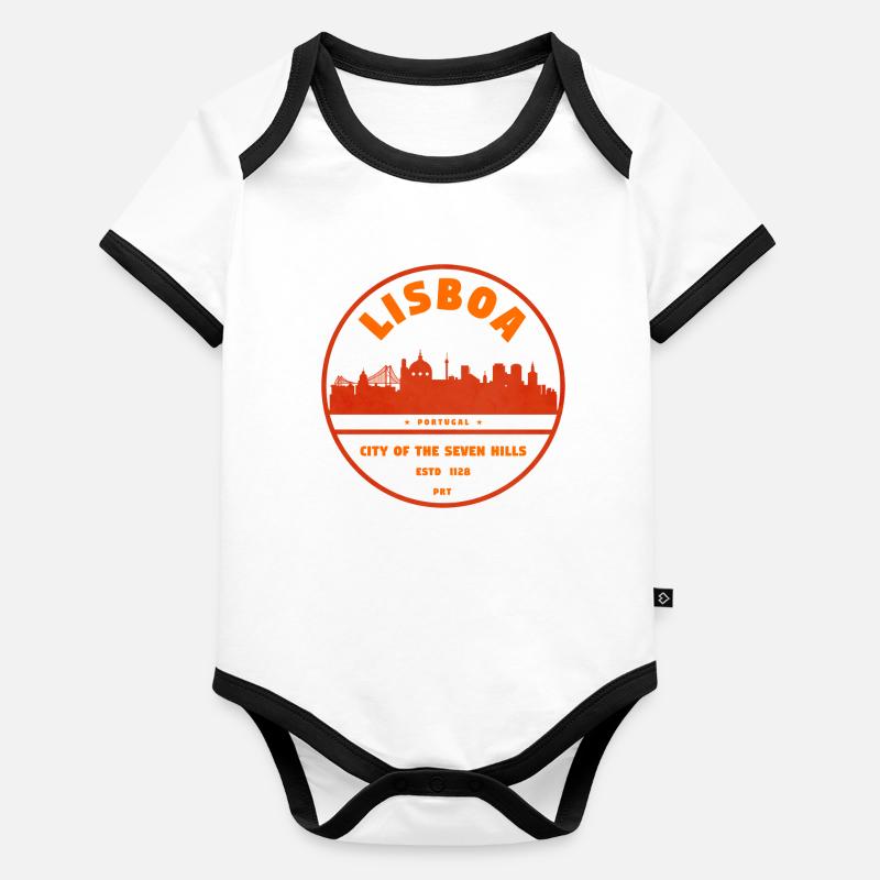 Estampe de la Skyline de Lisbonne Body Bébé bio contrasté manches courtes