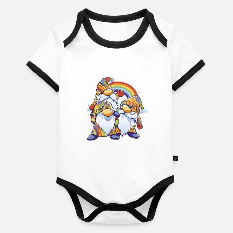 Rainbow Gnome Duo - Baby Bio-Kurzarm-Kontrastbody - 