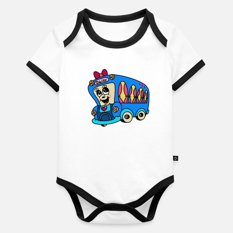Bunter Bus mit Surfboards Baby Bio-Kurzarm-Kontrastbody