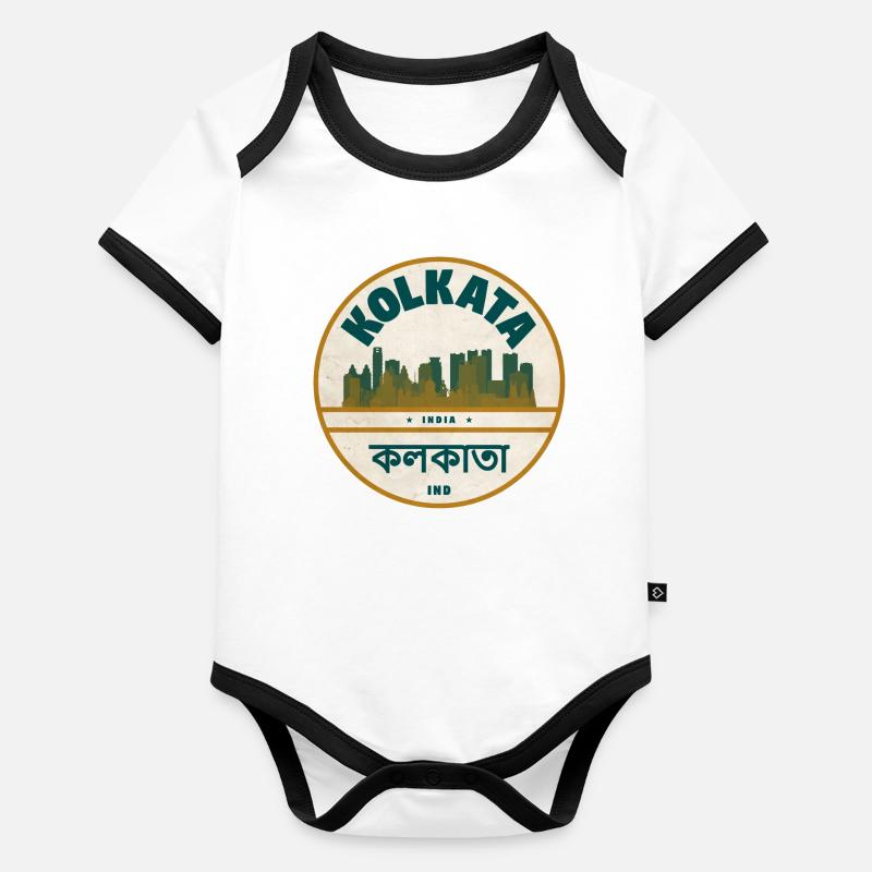Kolkata Skyline Badge Body Bébé bio contrasté manches courtes