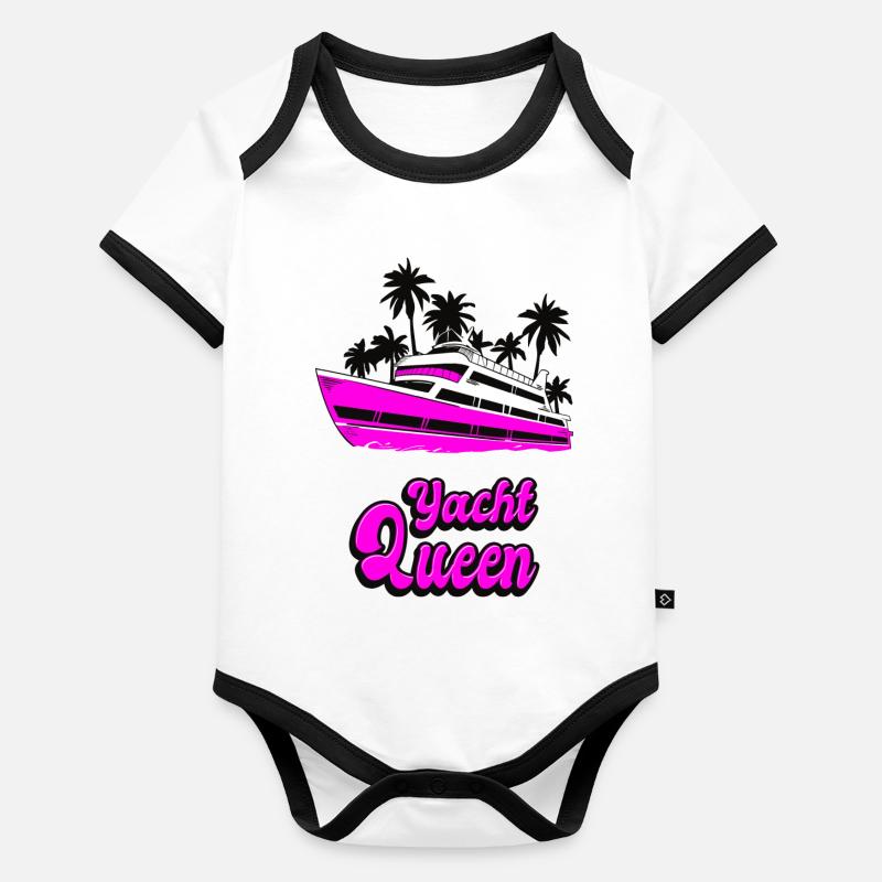 Design de bateau Yacht Queen Palm Tree Body Bébé bio contrasté manches courtes