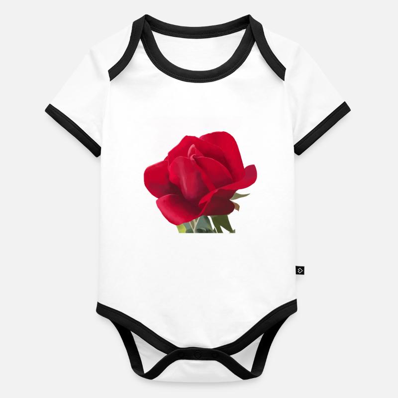 Rose rouge - Aquarelle Body Bébé bio contrasté manches courtes