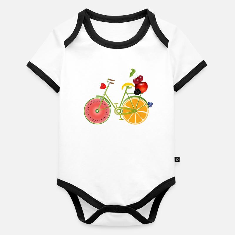 drôle de vélo vert fruité décoré Body Bébé bio contrasté manches courtes
