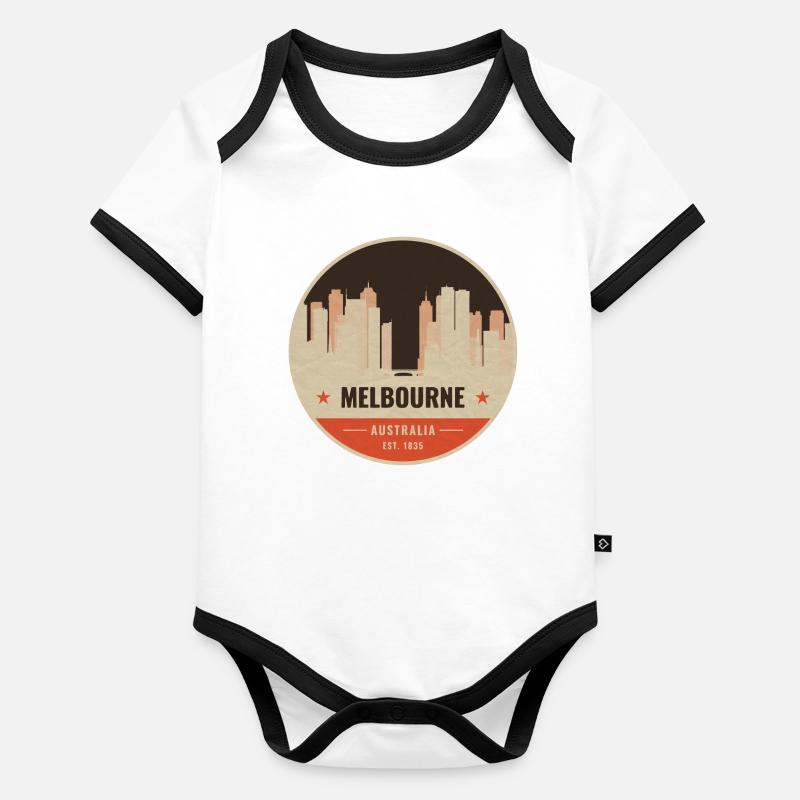 Melbourne Skyline Vintage Badge Body Bébé bio contrasté manches courtes