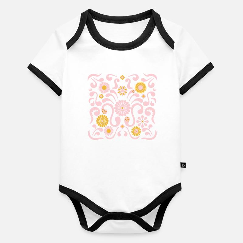 Fête des fleurs L Rose et Jaune Body Bébé bio contrasté manches courtes