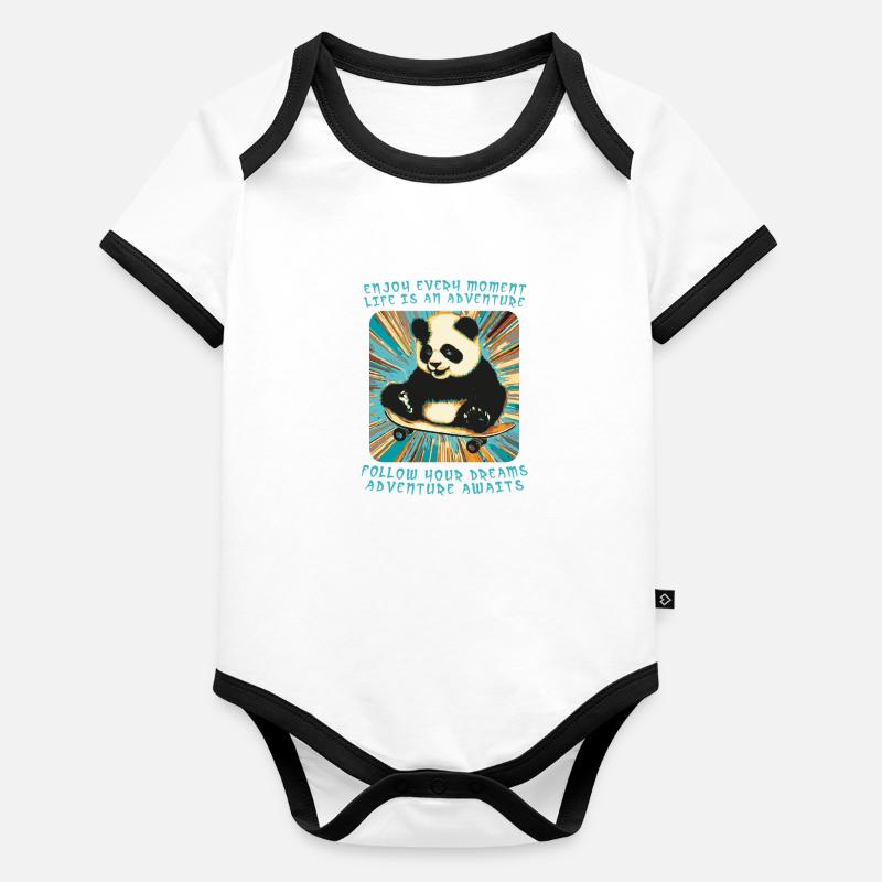 Pandas Abenteuer auf Rädern Baby Bio-Kurzarm-Kontrastbody
