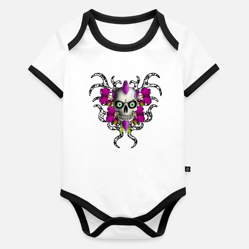Gothic Punk Skull Roses R6Z Baby Bio-Kurzarm-Kontrastbody