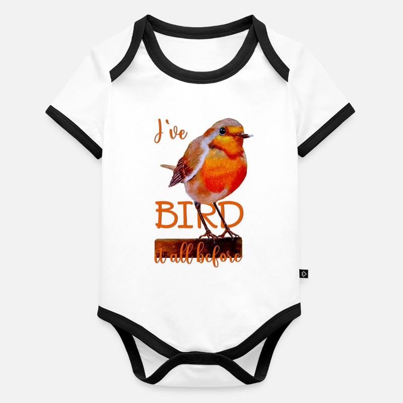 Robin oiseau mignon Oiseau tout avant Body Bébé bio contrasté manches courtes