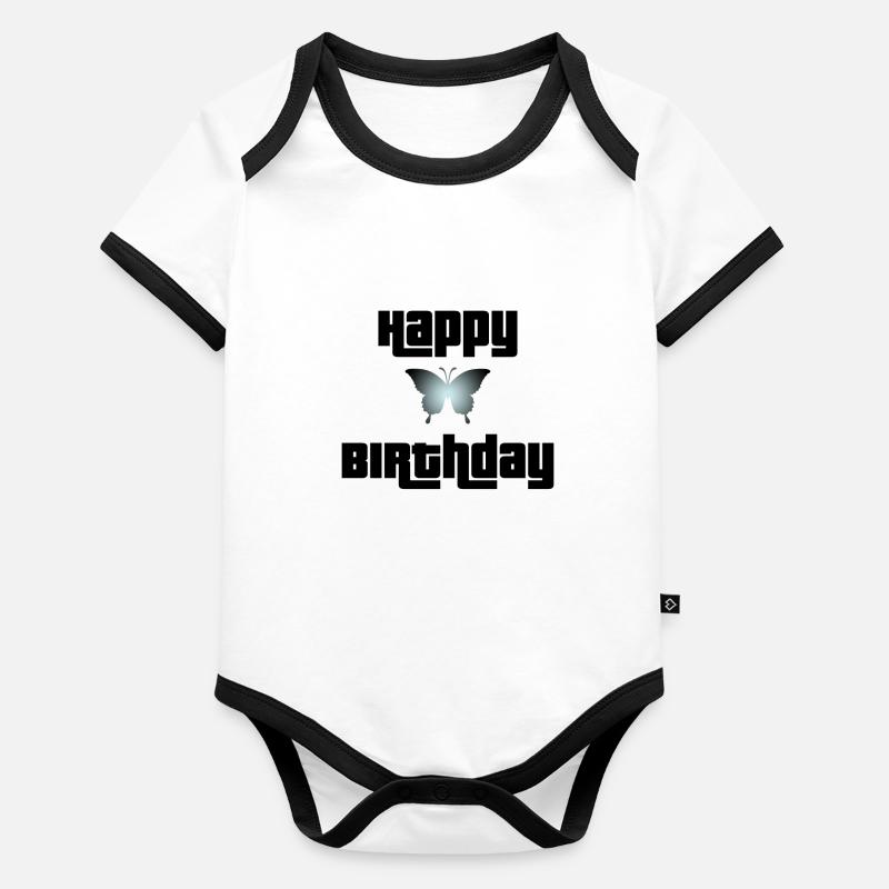 Happy Birthday Schmetterling Design Baby Bio-Kurzarm-Kontrastbody