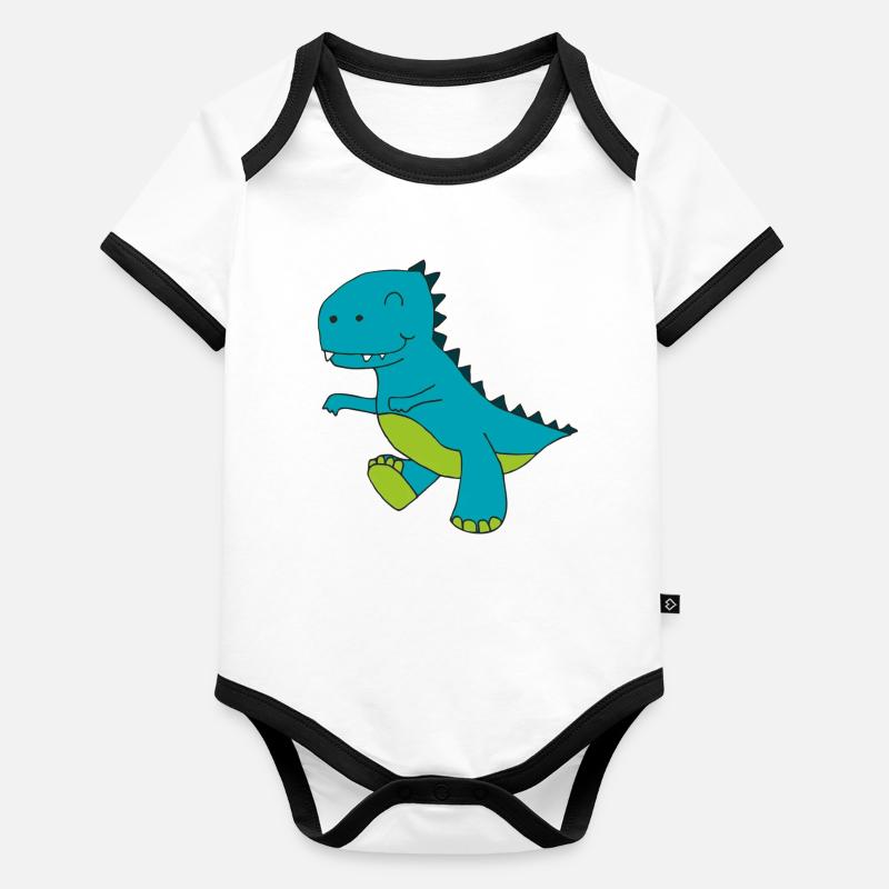 Bleu Dino Body Bébé bio contrasté manches courtes