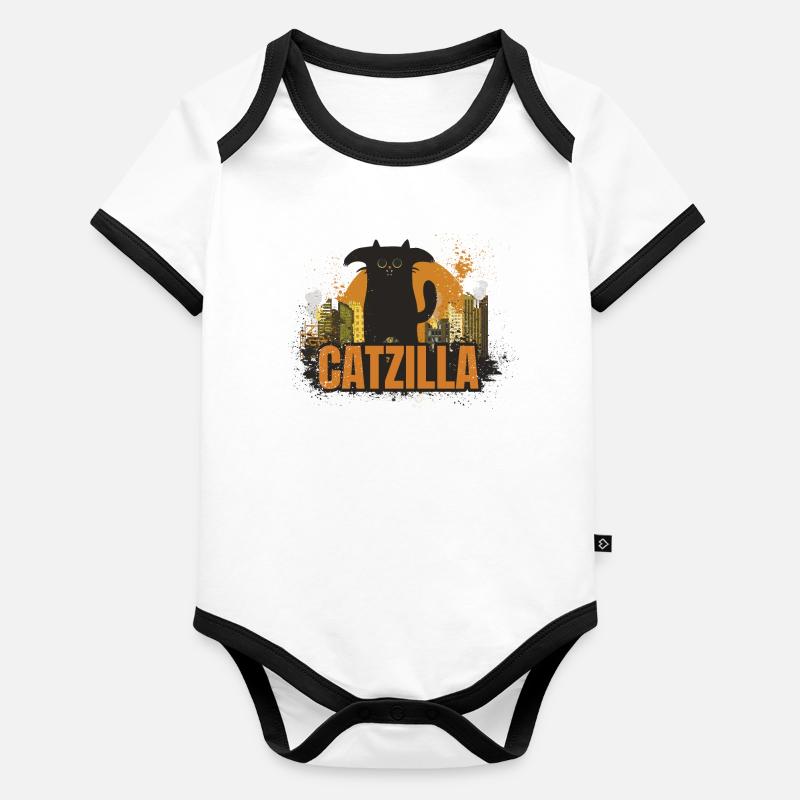 Catzilla. Monstre félin Body Bébé bio contrasté manches courtes