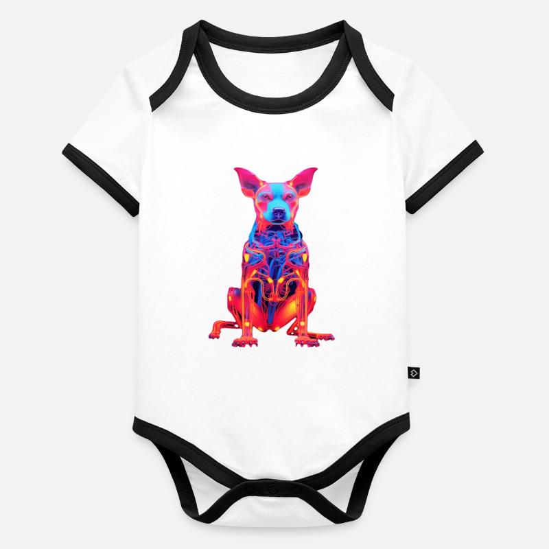 Neon Hund mit Tech-Design Baby Bio-Kurzarm-Kontrastbody
