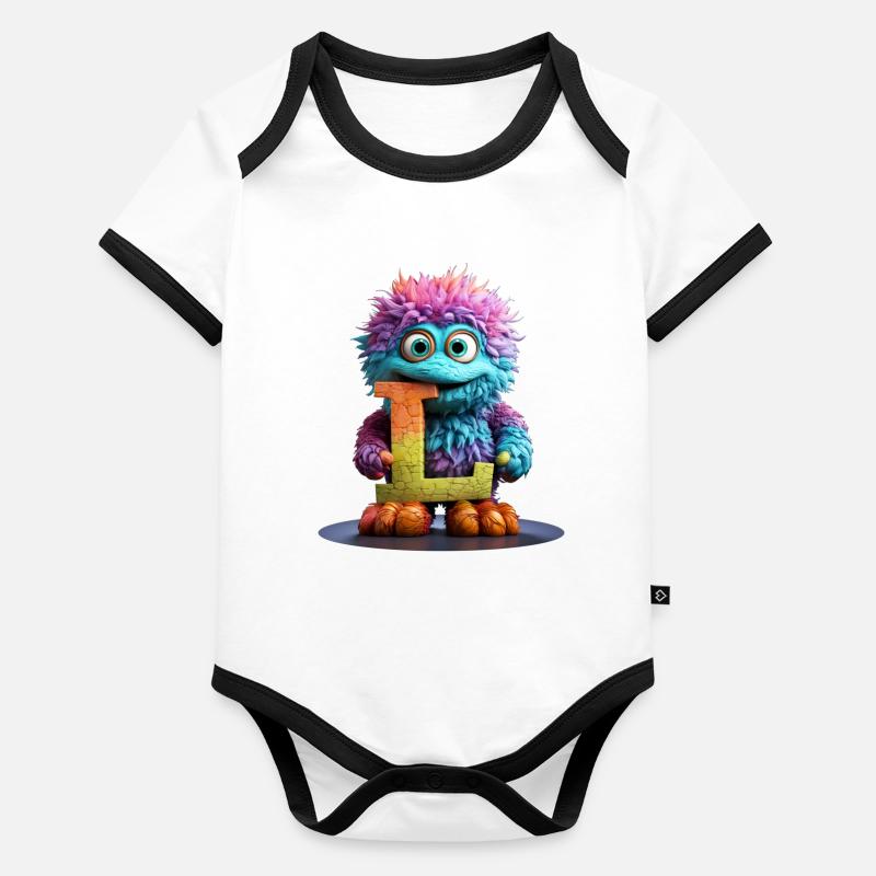 Rainbow Monster with Letter L Organic Baby Contrasting Bodysuit