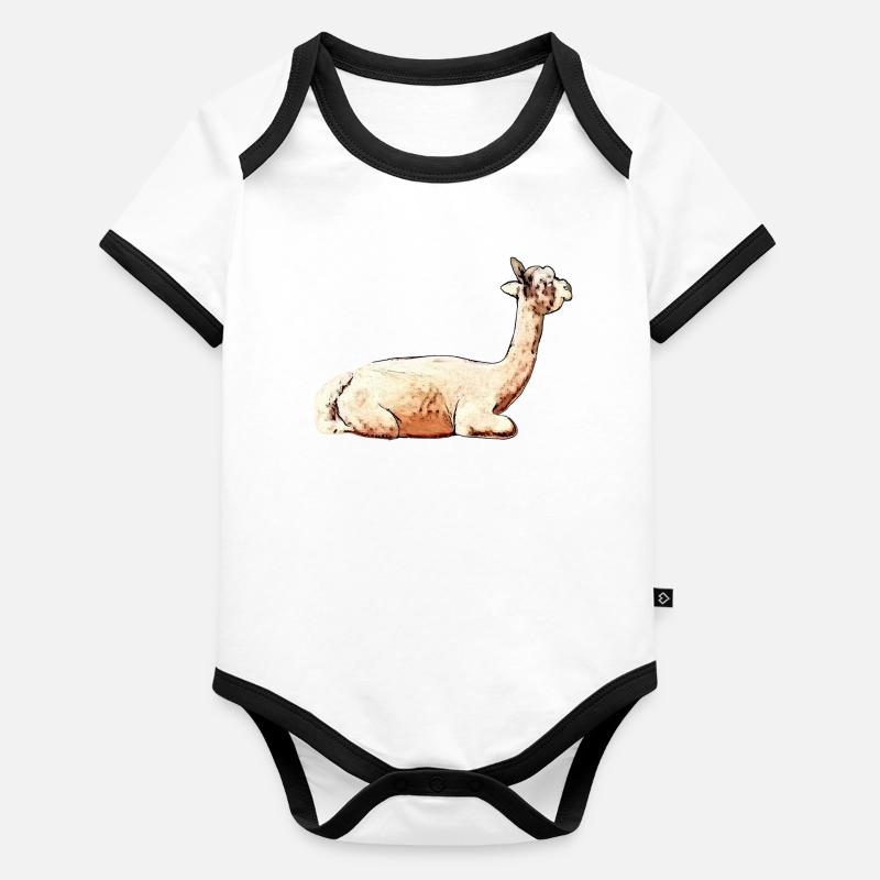 süße Tierdesigns, Alpaka Stute liegend Baby Bio-Kurzarm-Kontrastbody