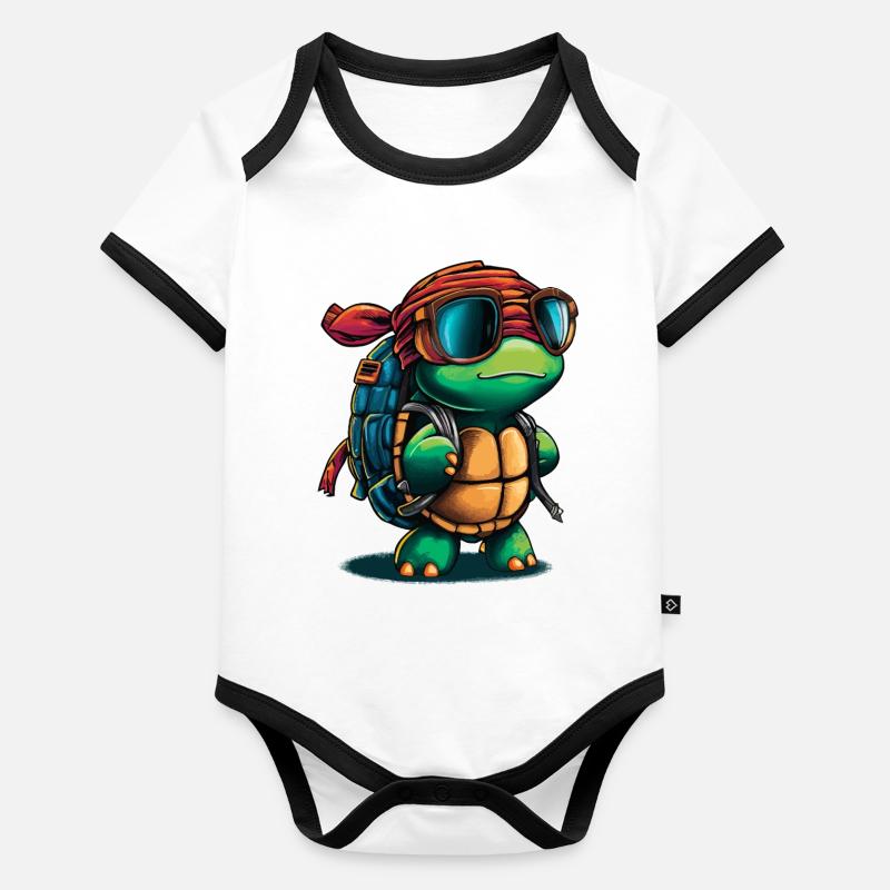 Adventure Turtle with Sunglasses and Backpack Organic Baby Contrasting Bodysuit