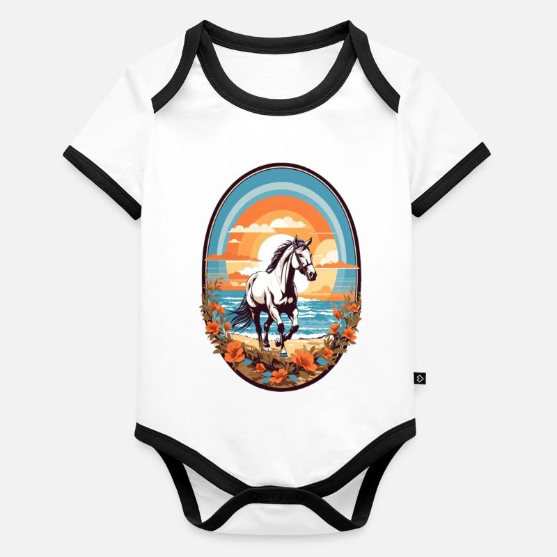 Pferd am Strand Baby Bio-Kurzarm-Kontrastbody