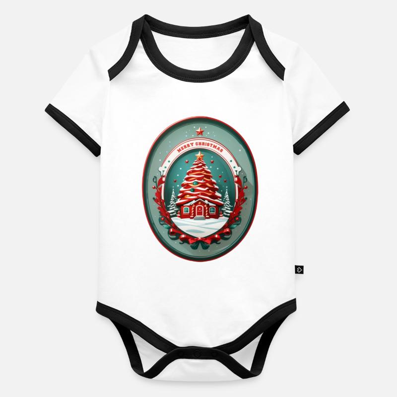 Cabane de Noël Body Bébé bio contrasté manches courtes