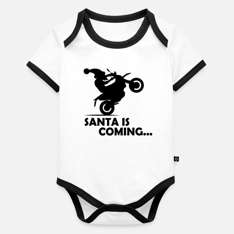 santa is coming Weihnachtsmann Motorrad Biker Bart Baby Bio-Kurzarm-Kontrastbody