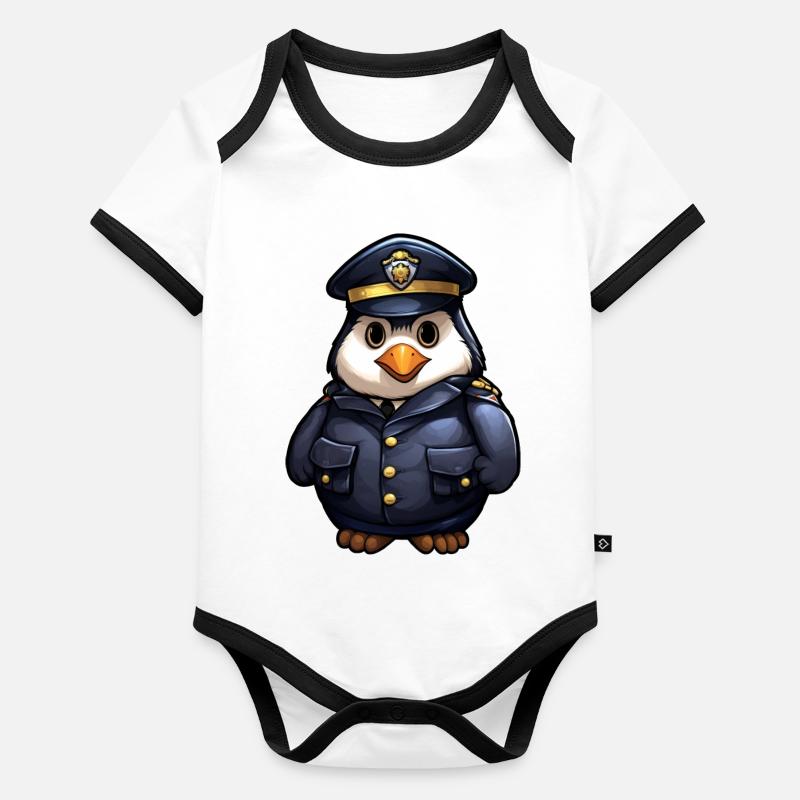 Policière pingouin Body Bébé bio contrasté manches courtes