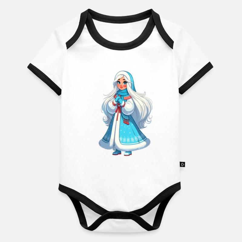 Ded Moroz Snegurotschka russischer Weihnachtsmann Baby Bio-Kurzarm-Kontrastbody