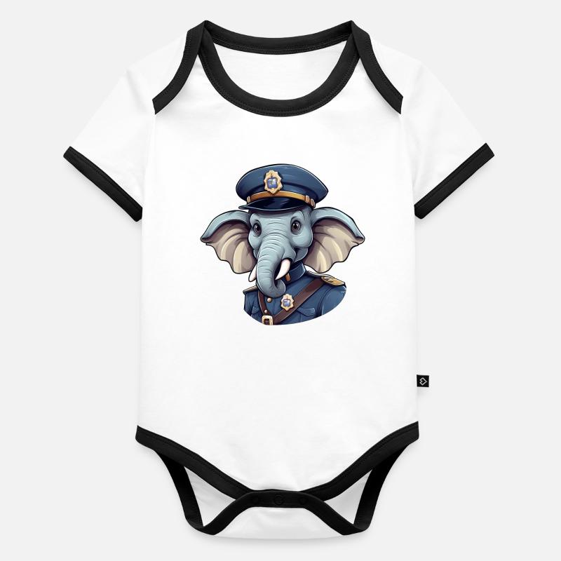 Elephant Policeman Organic Baby Contrasting Bodysuit