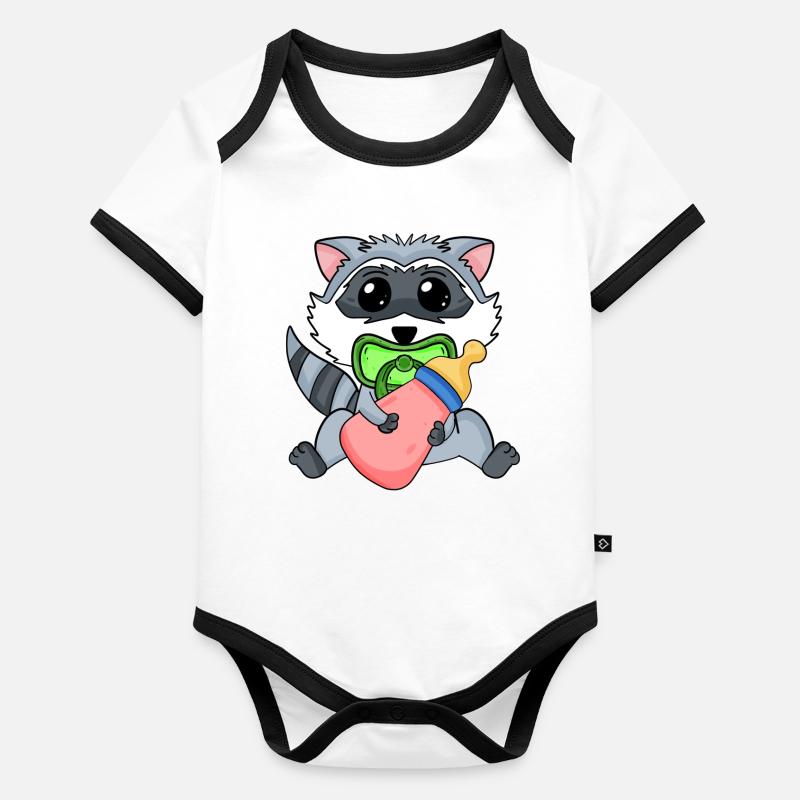 Baby Waschbär Motiv Baby Bio-Kurzarm-Kontrastbody
