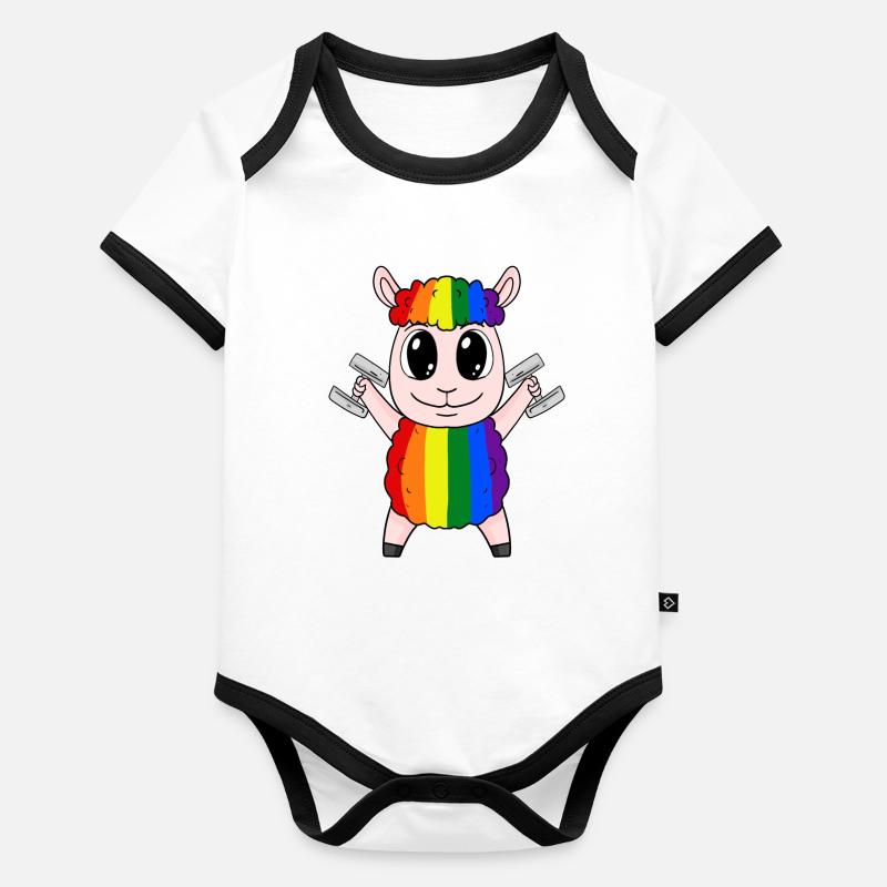 Regenbogen Schaf mit Hanteln Baby Bio-Kurzarm-Kontrastbody