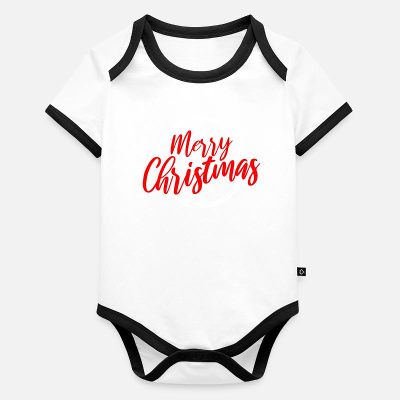 Merry Christmas Script Circle Organic Baby Contrasting Bodysuit