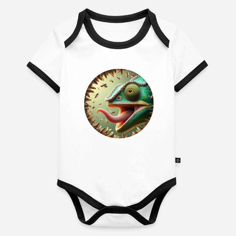 Chameleon with bees and long tongue Organic Baby Contrasting Bodysuit