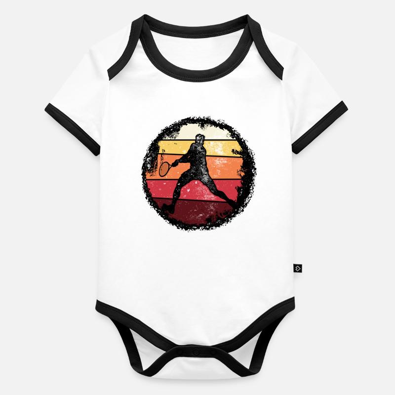 Silhouette de tennis rétro coucher de soleil Body Bébé bio contrasté manches courtes