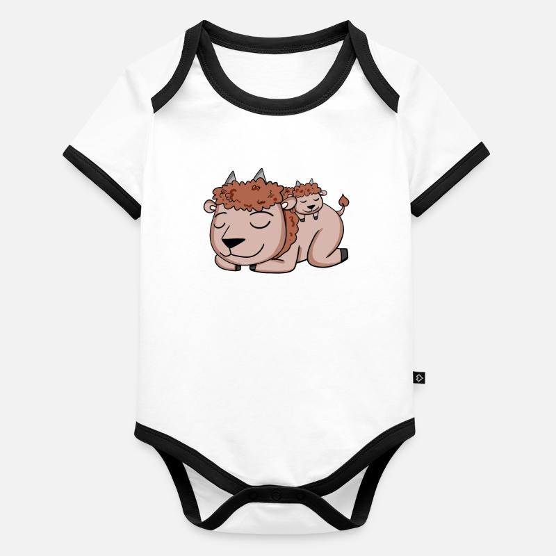 Famille de bisons - Bison avec bébé Body Bébé bio contrasté manches courtes