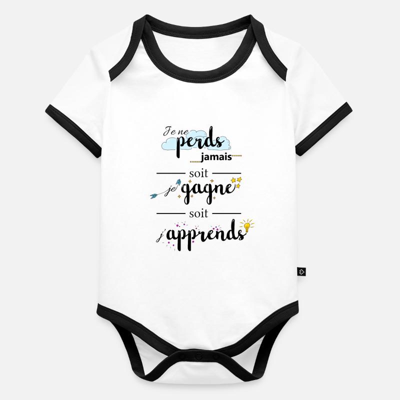 Citation : Je ne perds jamais Body Bébé bio contrasté manches courtes