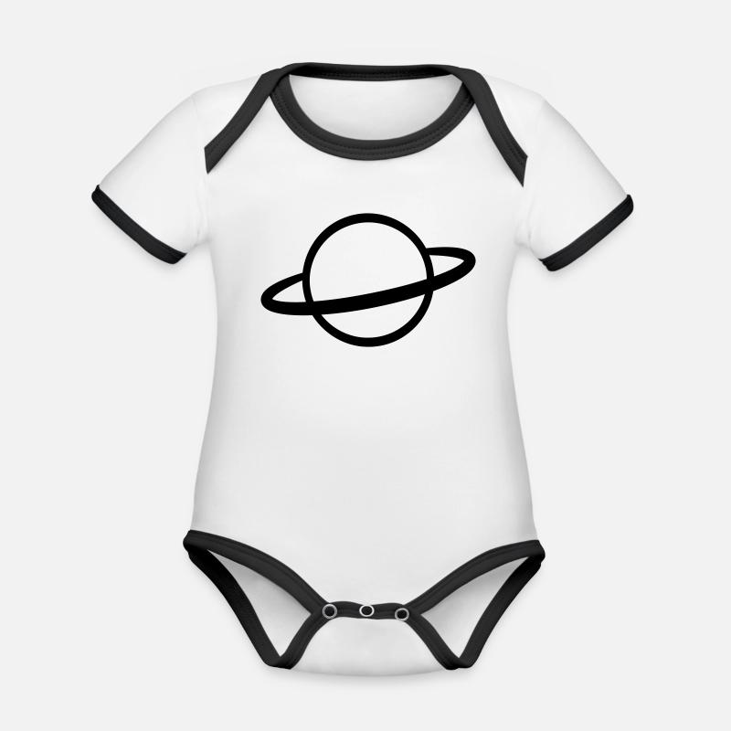 Planète avec contour de l’icône de l’anneau - Body Bébé bio contrasté manches courtes - blanc/noir