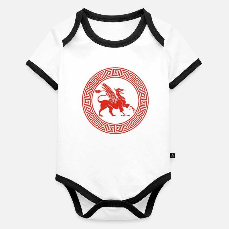 Symbole grec du griffon rouge Body Bébé bio contrasté manches courtes