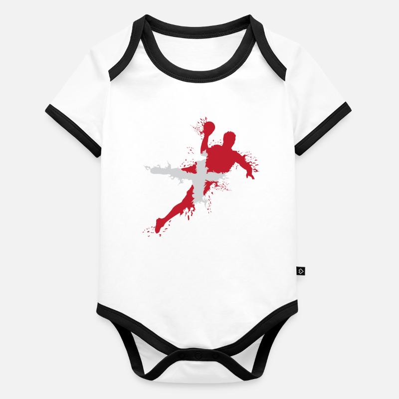 Équipe de handball Danemark Symbole Icône du logo Body Bébé bio contrasté manches courtes
