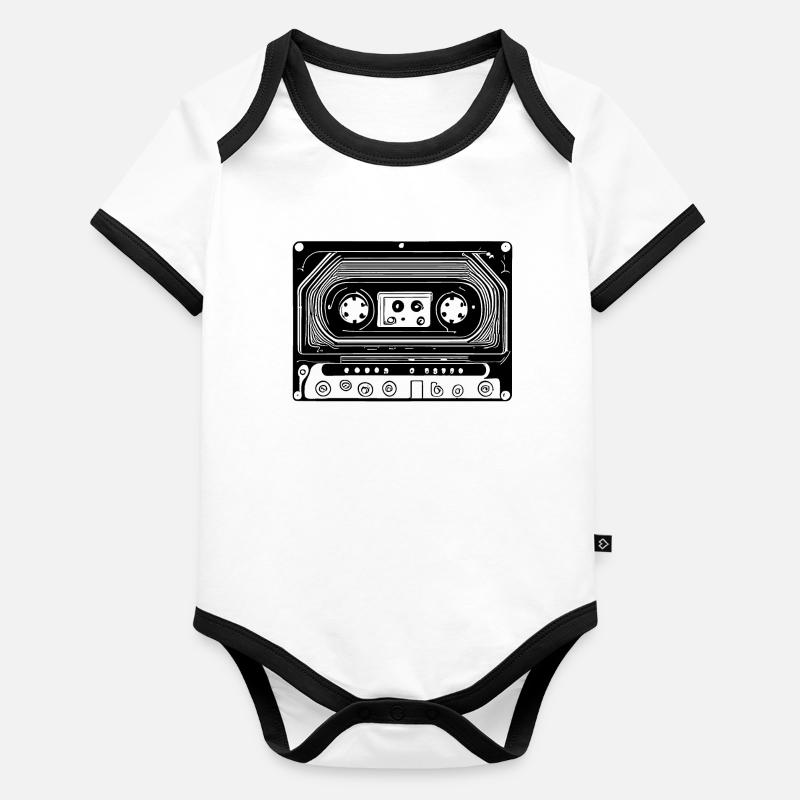 Cassette audio design rétro noir Body Bébé bio contrasté manches courtes