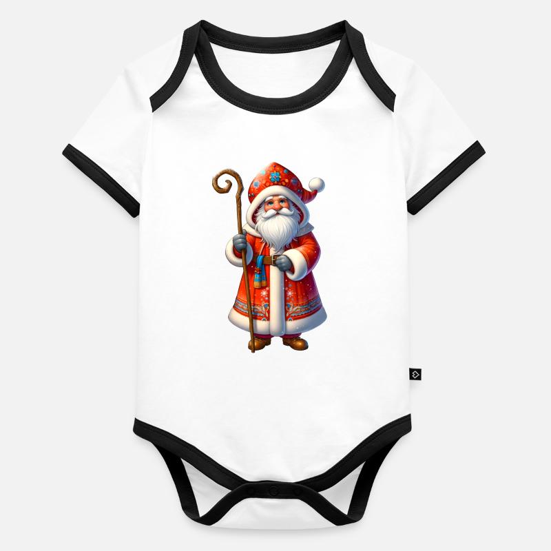 Ded Moroz Snegurotschka russischer Weihnachtsmann Baby Bio-Kurzarm-Kontrastbody