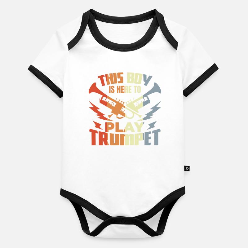 Garçon jouant de la trompette Body Bébé bio contrasté manches courtes