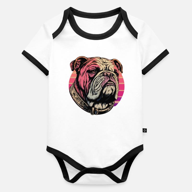 Impression d’art bouledogue élégant Body Bébé bio contrasté manches courtes