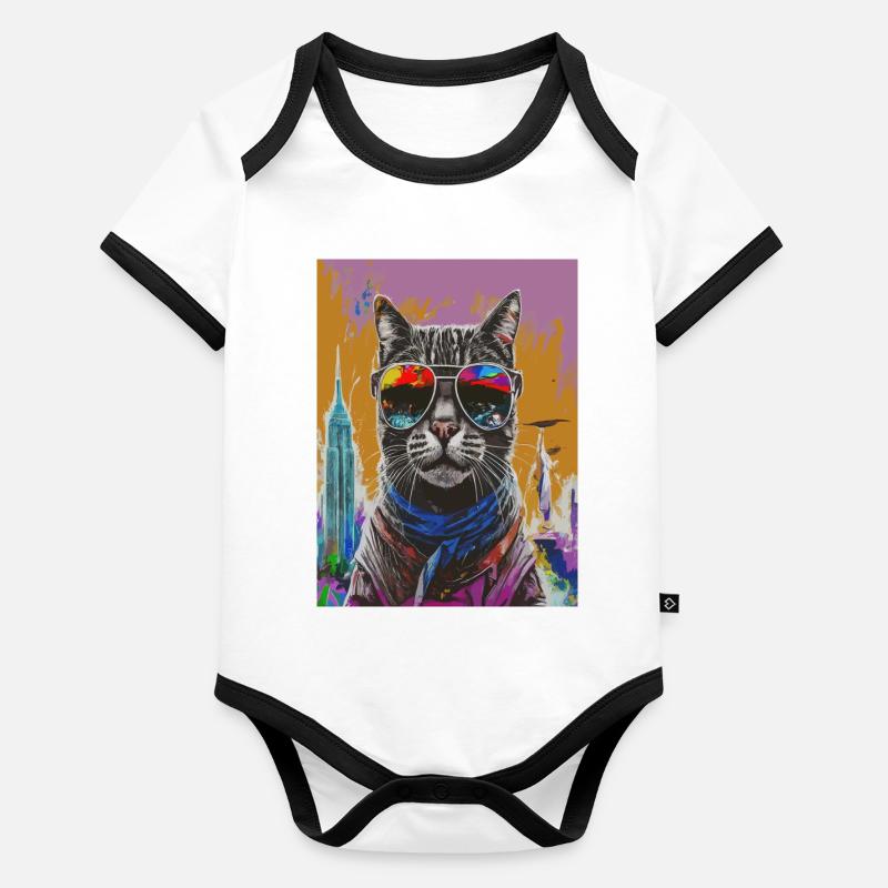 Chat urbain avec des nuances arc-en-ciel Body Bébé bio contrasté manches courtes