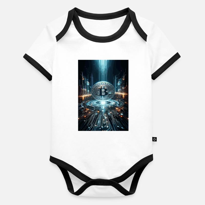 Futuristic Bitcoin Digital Artwork Organic Baby Contrasting Bodysuit