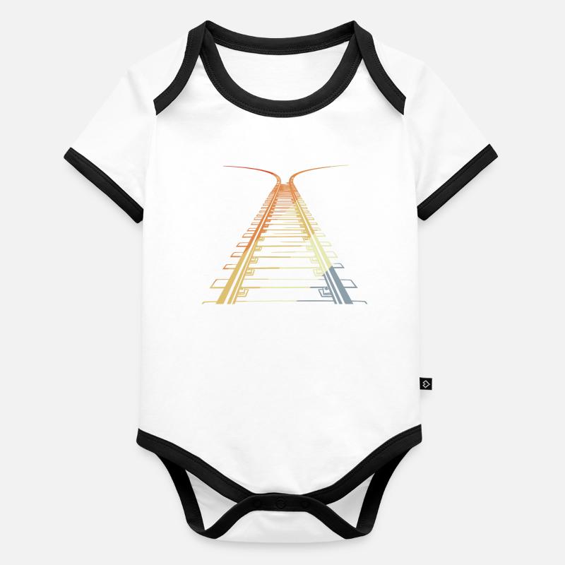 Eisenbahn Vintage Look Baby Bio-Kurzarm-Kontrastbody
