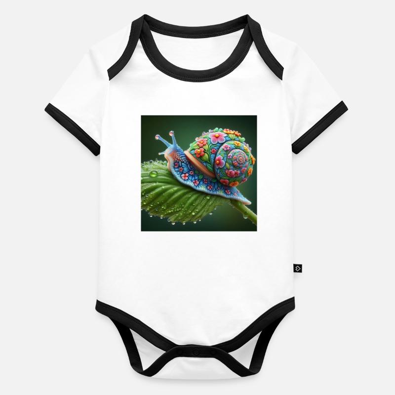 Escargot en fleurs Body Bébé bio contrasté manches courtes