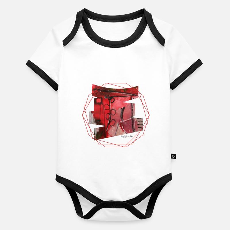 Art abstrait en rouge et noir Body Bébé bio contrasté manches courtes