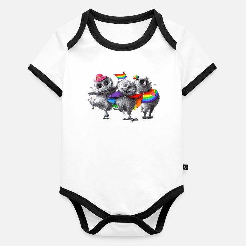 pride - trois hiboux heureux Body Bébé bio contrasté manches courtes