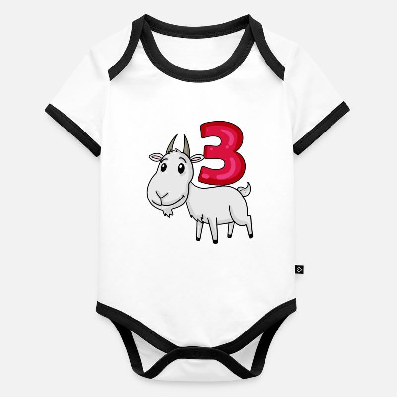 3rd Birthday Motif Goat - Three Years Old Organic Baby Contrasting Bodysuit