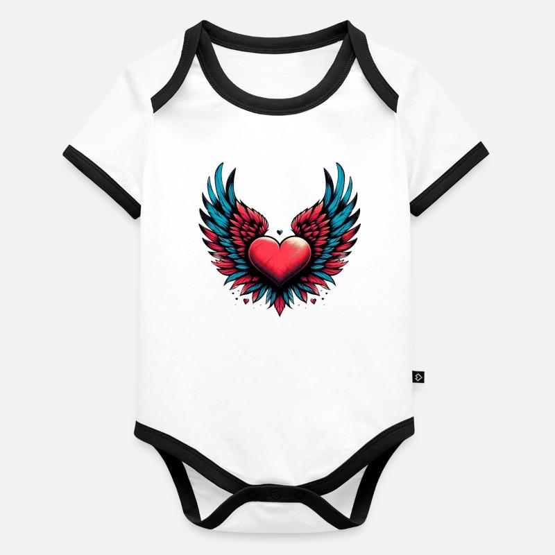 Coeur avec ailes Body Bébé bio contrasté manches courtes