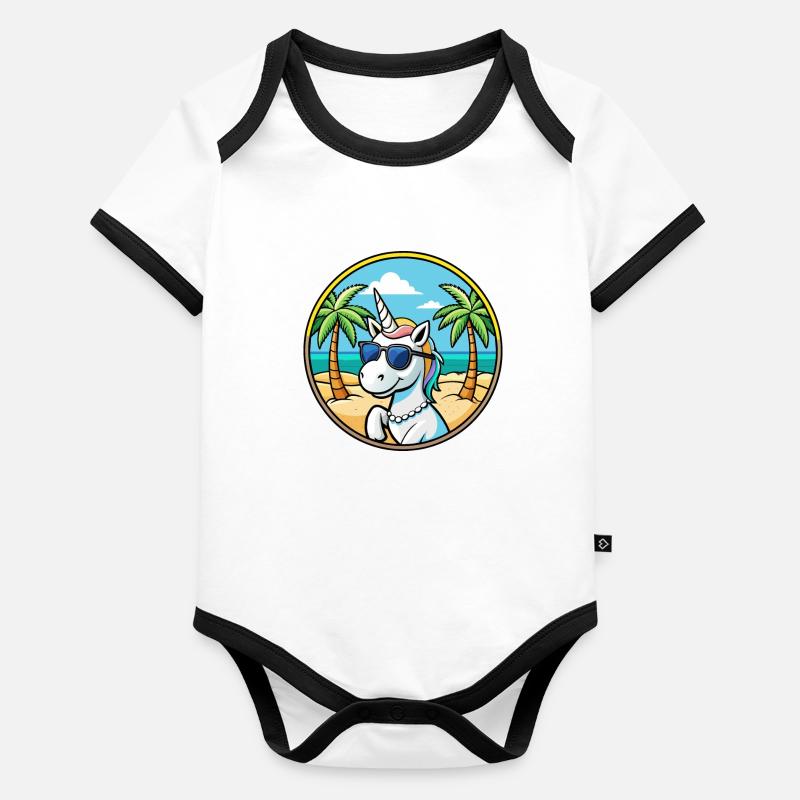 Coole Unicorn Beach Holiday Sommer-Vibes Baby Bio-Kurzarm-Kontrastbody