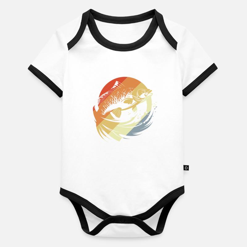 Look rétro graphique poisson Body Bébé bio contrasté manches courtes