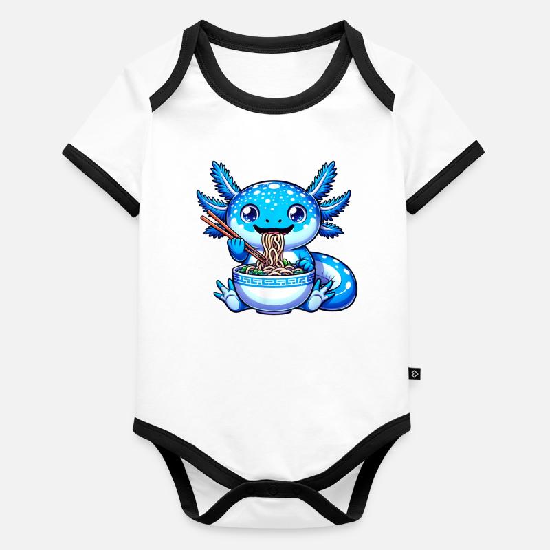 Blaue Nudeln Drachen Essstäbchen Baby Bio-Kurzarm-Kontrastbody